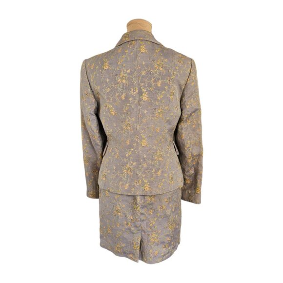 Tahari Vintage Light Purple Pant Suit with Green and Orange Flowers Sz 6 - Picture 5 of 16